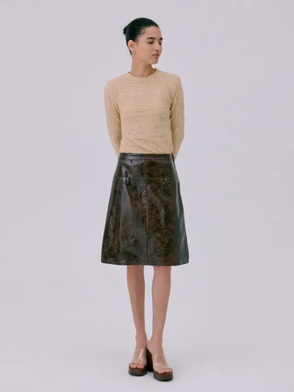 Midi Leather Skirt_Brown