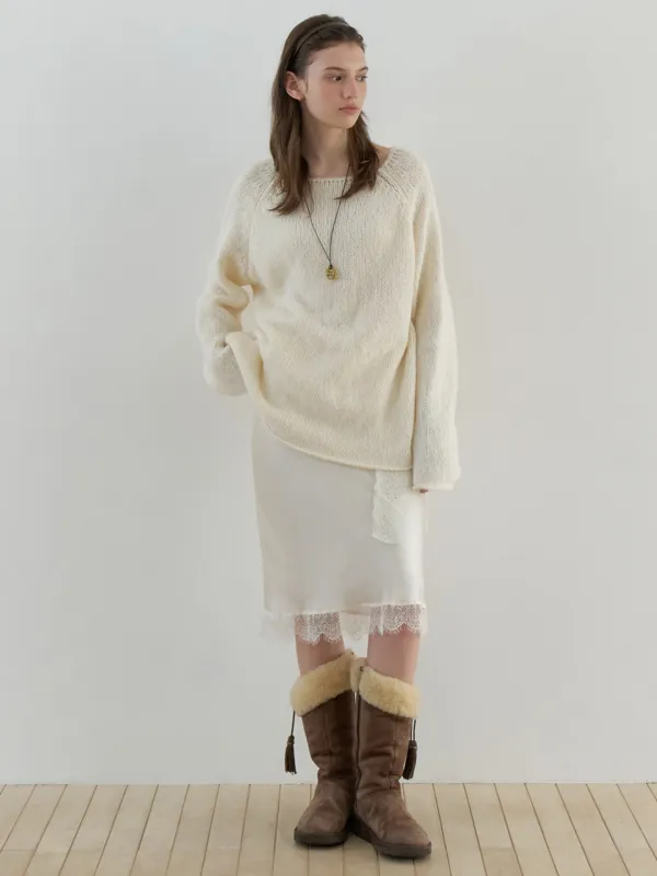 [2nd] Veya lace midi skirt (cream)