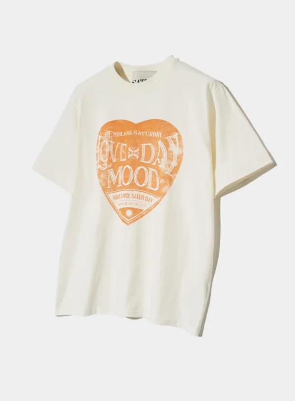 Saturday Retro Mood Graphic T-Shirt - Cream Orange