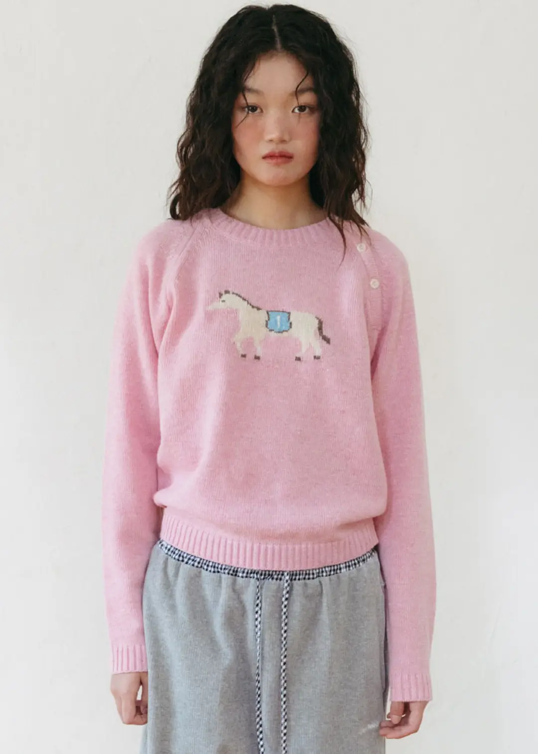 온무드 [2ND] HORSE BOTTON KNIT - PINK 상품 이미지 2