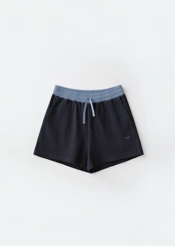 Pebble waffle half pants (navy)