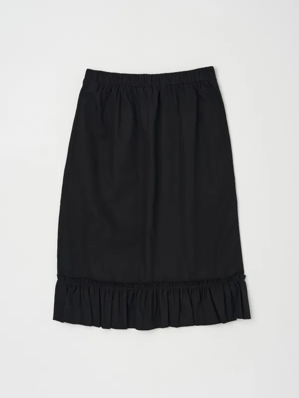 FRILL DETAIL COTTON MIDI SKIRT IN BLACK