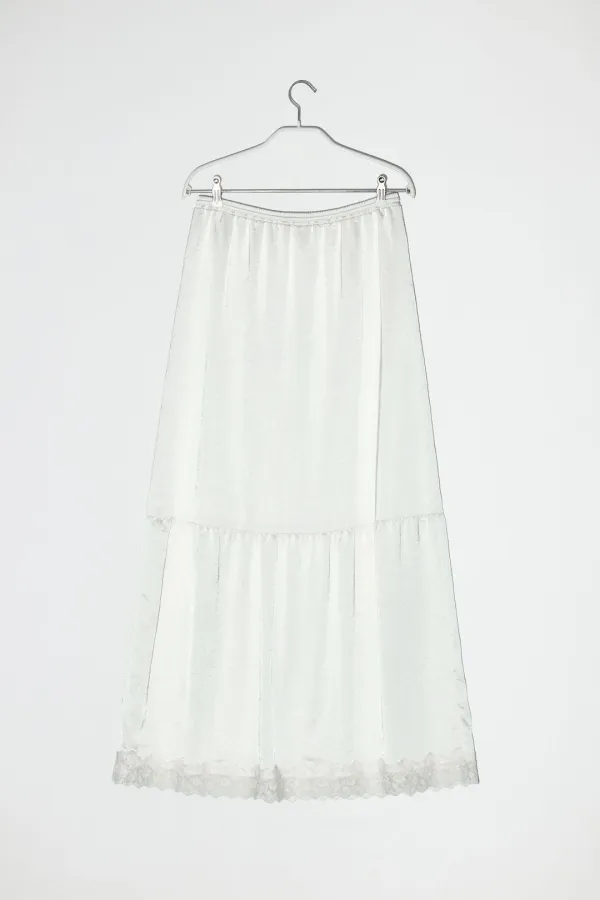 SATIN LACE MAXI SKIRT - IVORY