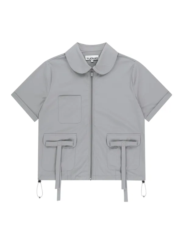 ROUND COLLAR NYLON ZIP-UP [LIGHT GREY]