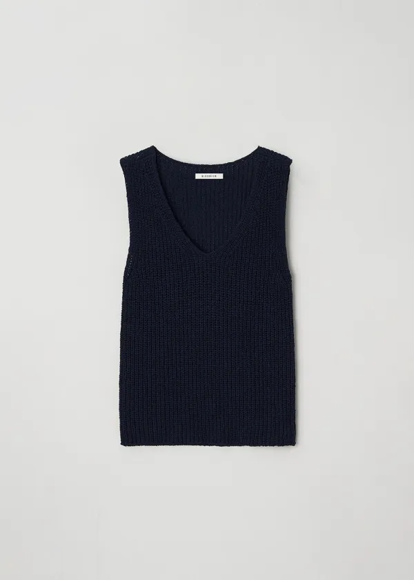 Tape sleeveless knit (navy)
