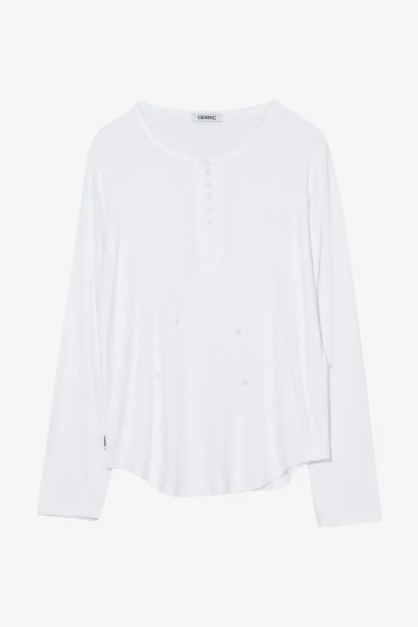 Button Henley Neck Top _ White