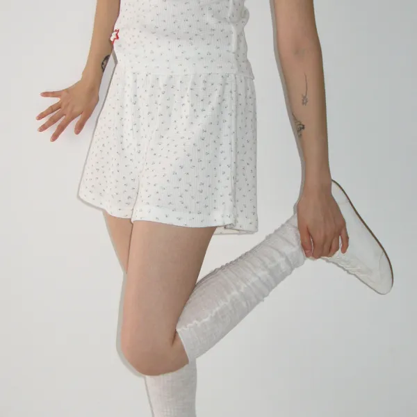 WALFFLE FLORAL SHORT PANTS WHITE