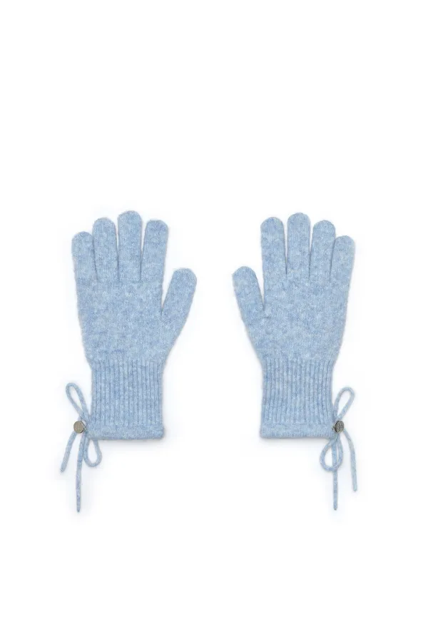 RIBBON FINGER HOLE GLOVES IN LIGHT BLUE