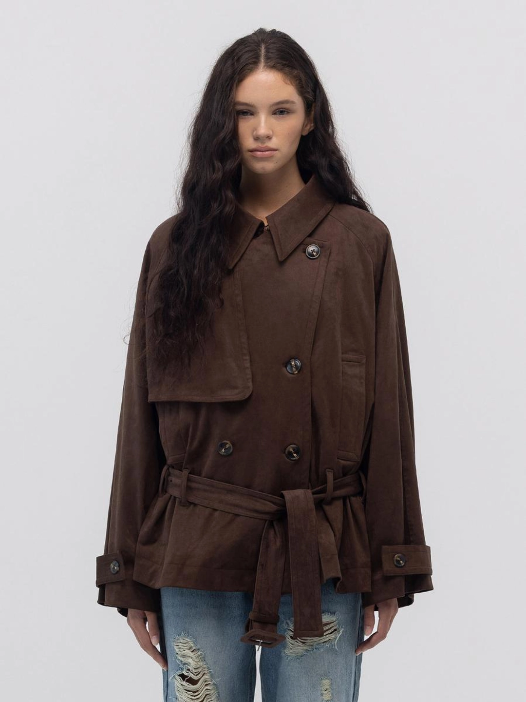 글로니 MUTE SUEDE TRENCH JACKET (BROWN) 상품 이미지 1