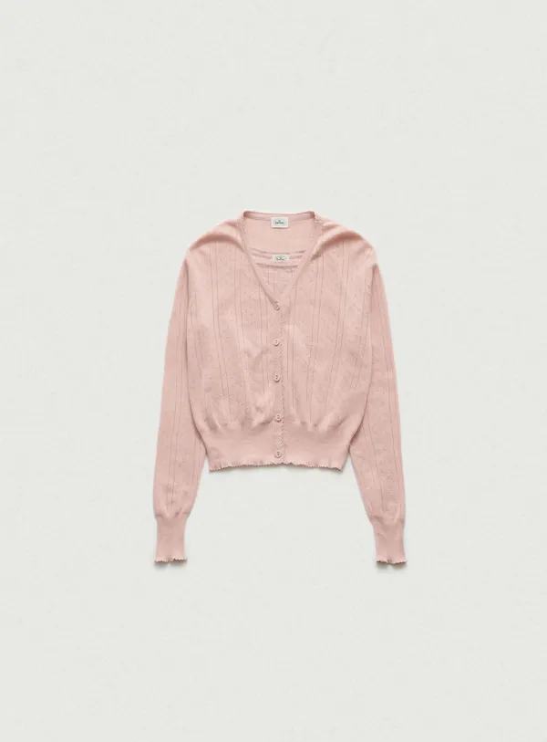 [Last Offer] Cotton Eyelet Knit Cardigan Ensemble With Sleeveless Top_Pink