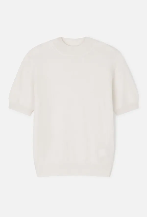 Cashmere Mock-Neck Short Sleeve Top (Ivory)
