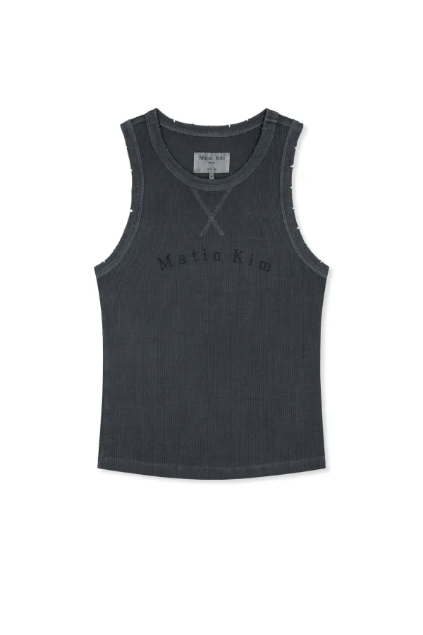 DISTRESSED SLEEVELESS LOGO TOP IN CHARCOAL
