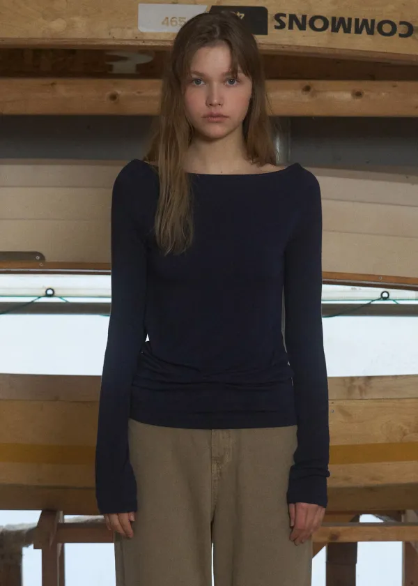 Mua boat neck long sleeve (navy)