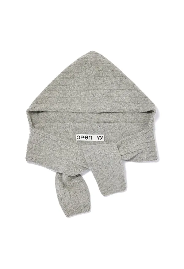 CONVERTIBLE CABLE KNIT HOODED SCARF, GRAY