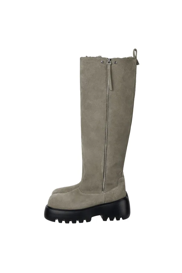 Flatform Suede Long Boots [ Beige ]