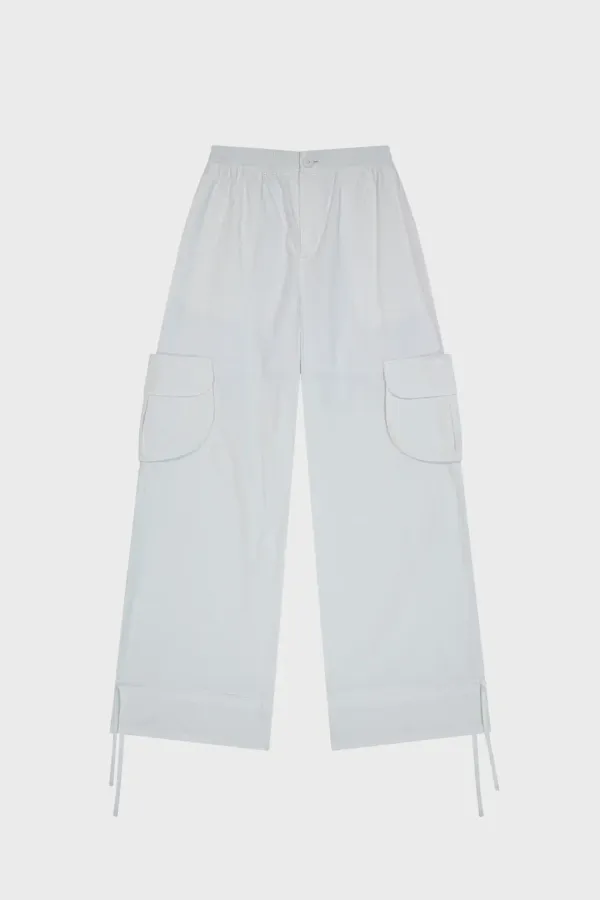 DRAWSTRING PARACHUTE CARGO PANTS (WHITE)
