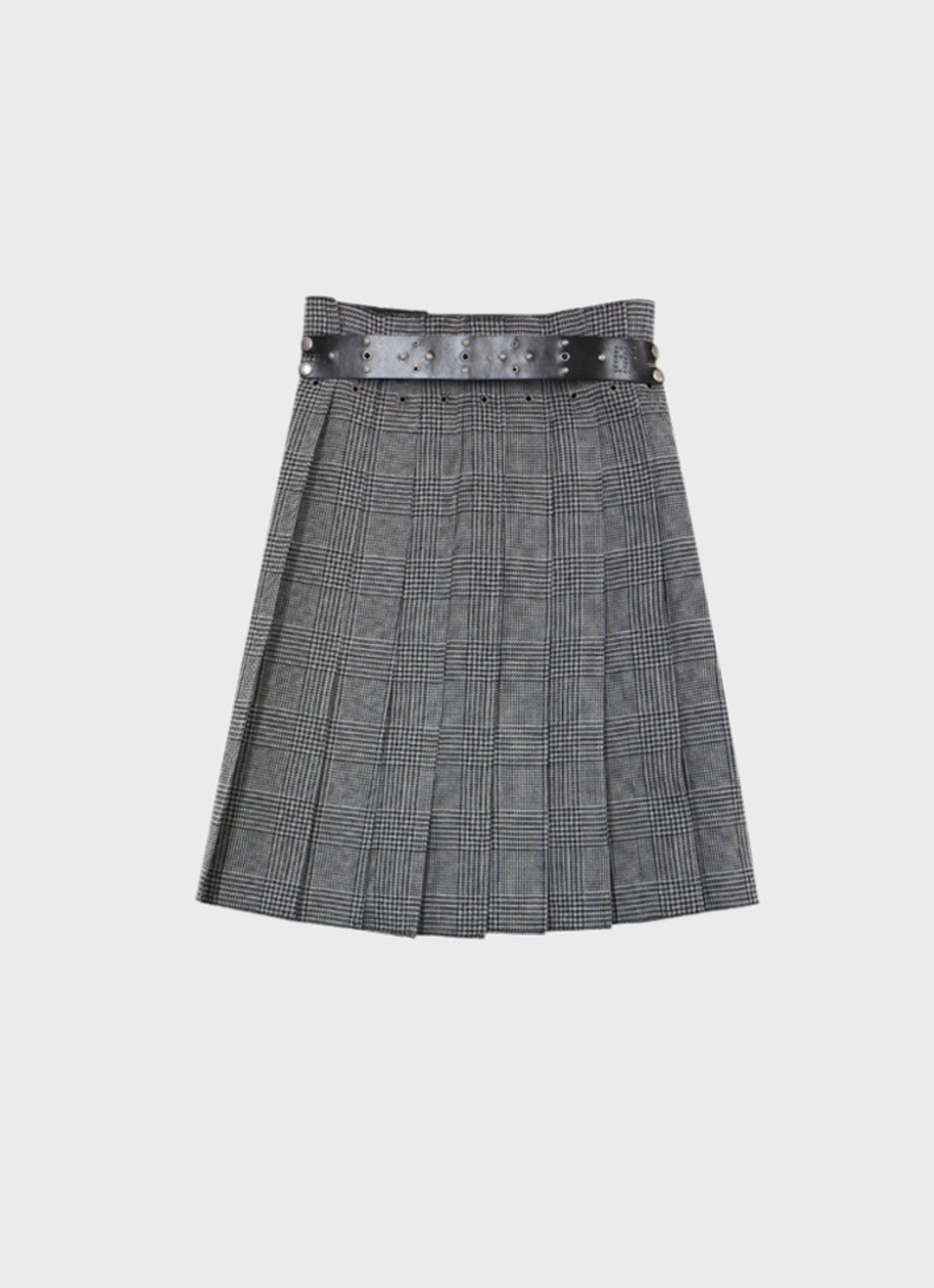 프레클 check midi pleated skirt with leather accent 상품 이미지 3
