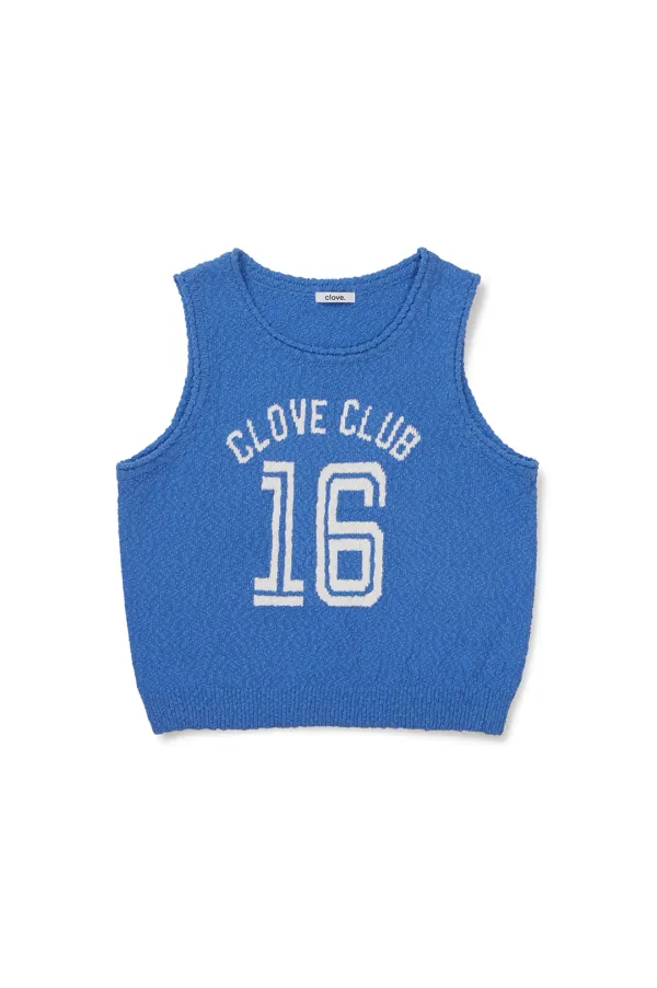 [26SM clove] Logo Boucle Knit Vest (Blue)