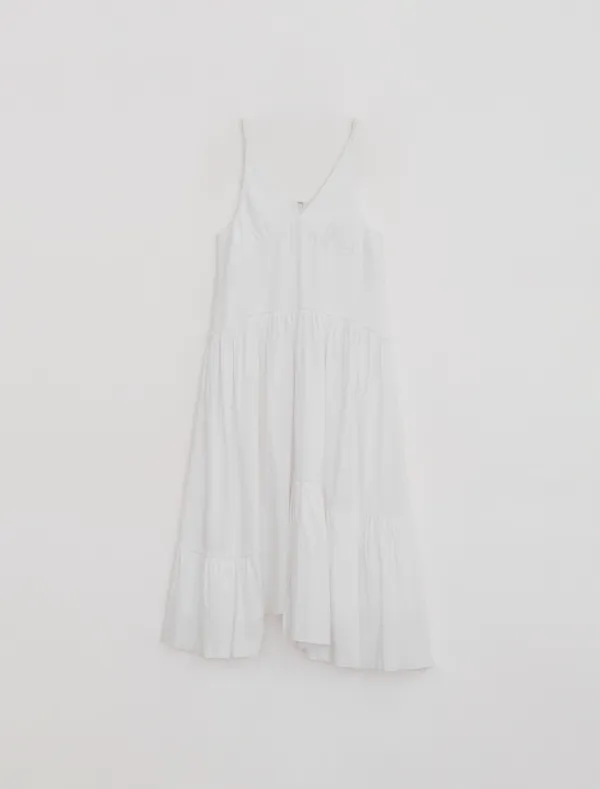 SLEEVELESS SHIRRING DRESS [WHITE]
