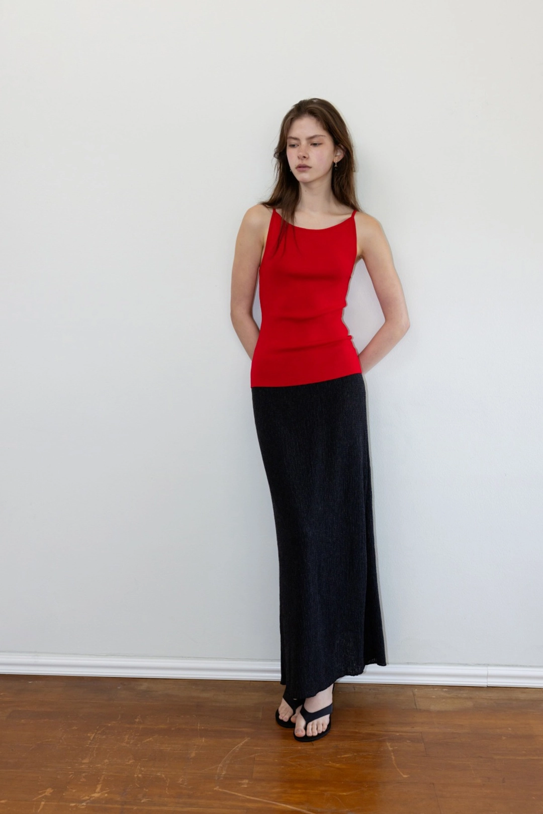 더릴 [2nd] Wavy Linen Long Skirt_Black 상품 이미지 1