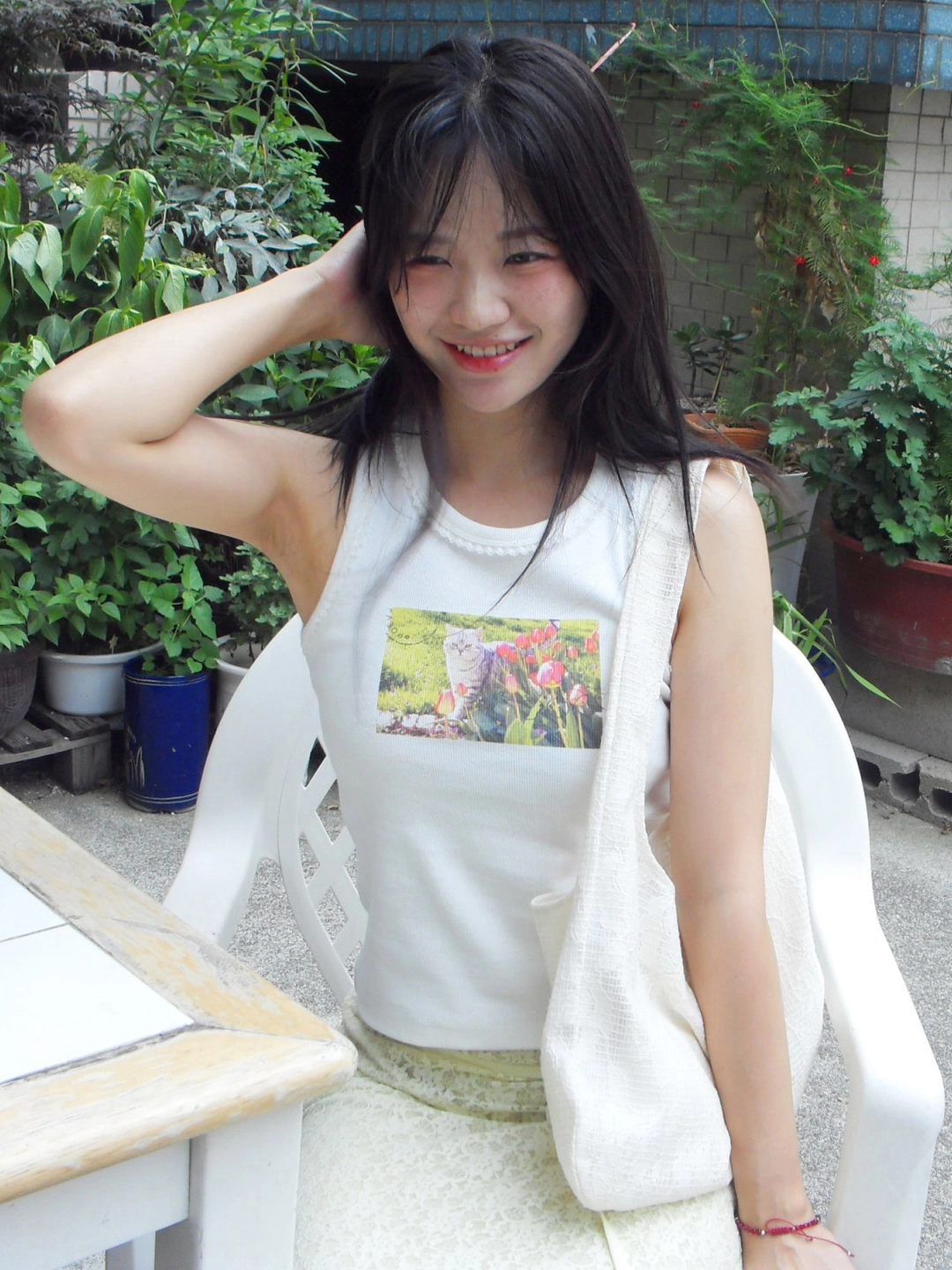 포에브 Flower Cat Tank Top - White 상품 이미지 2