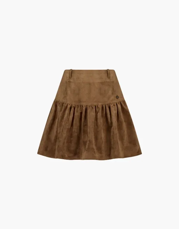 suede shirring skirt - brown