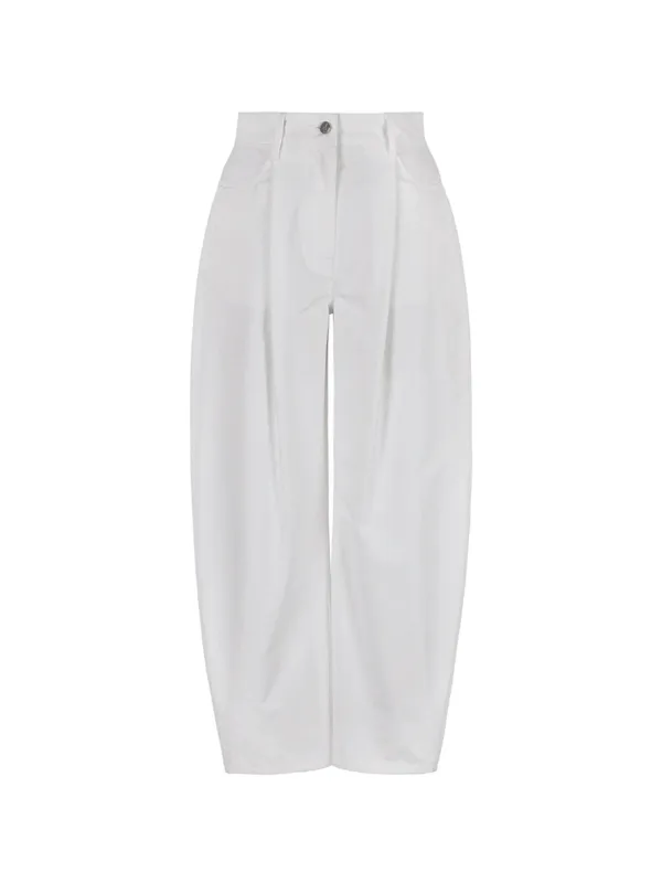 COTTON ROUND TUCKED PANTS (WHITE)