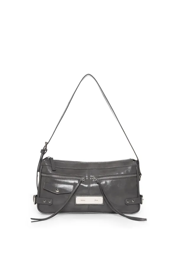 SIDE BUCKLE BIKER SHOULDER BAG IN CHARCOAL