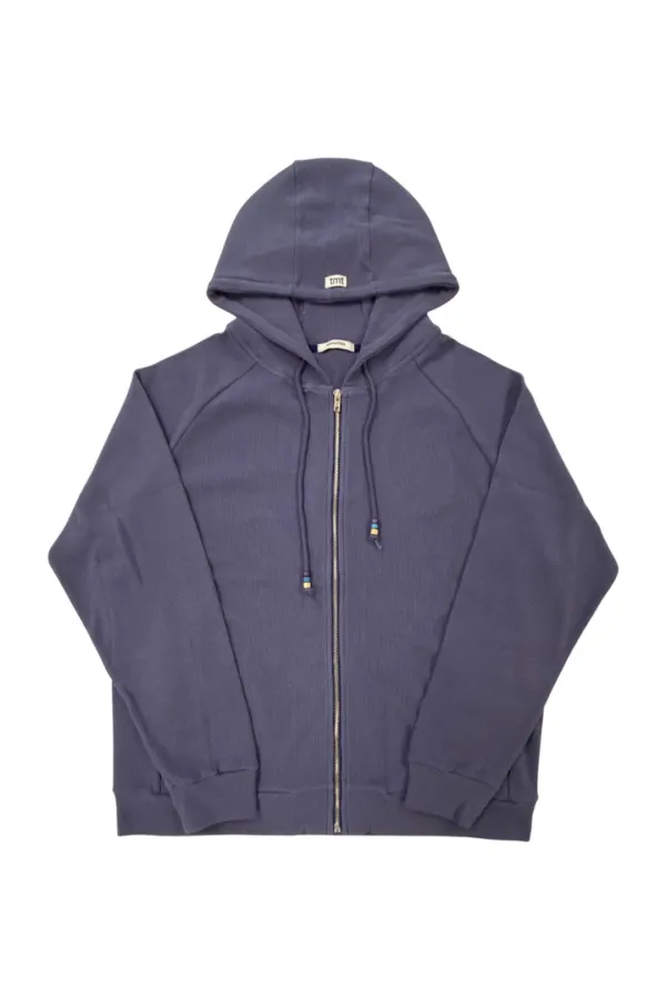 WOOD BEAD WAFFLE ZIP-UP HOODIE (BLUE)