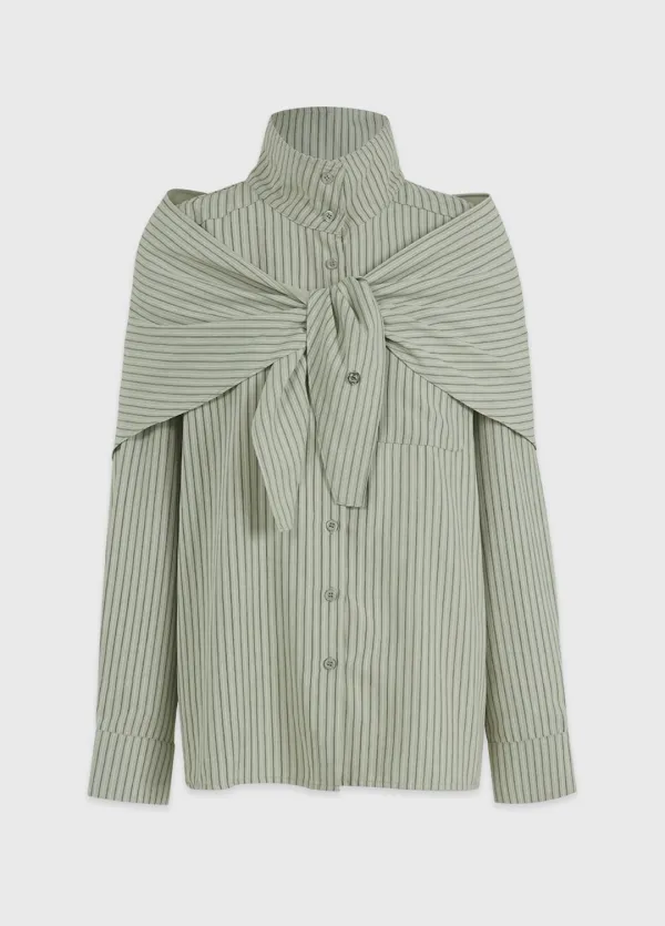 [44-120]  Seio Stripe Shirt - Scarf Setup  시오 스트라이프 셔츠-스카프 셋업 (가을-데일리룩-캐주얼룩-셔츠-스카프-스트라이프-루즈핏-숄-하이넥-빅사이즈-자체제작)