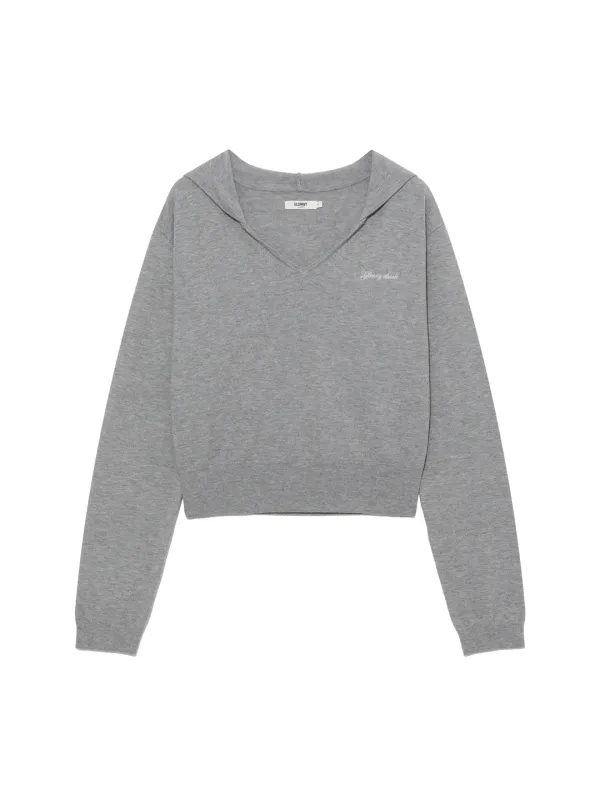 G HUG V-NECK KNIT HOODIE (MELANGE GRAY)
