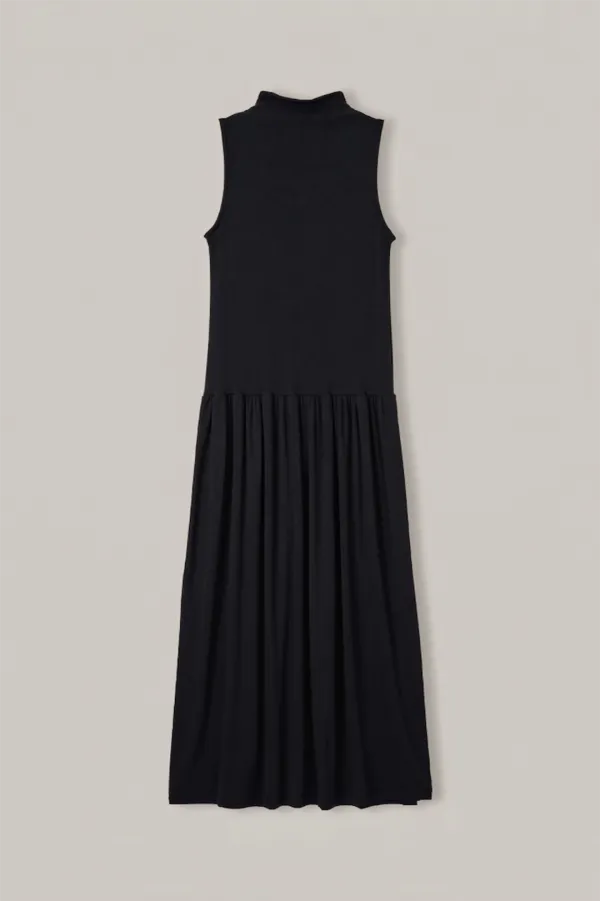 DR011 Drop-Waist Shirring Dress (Black)