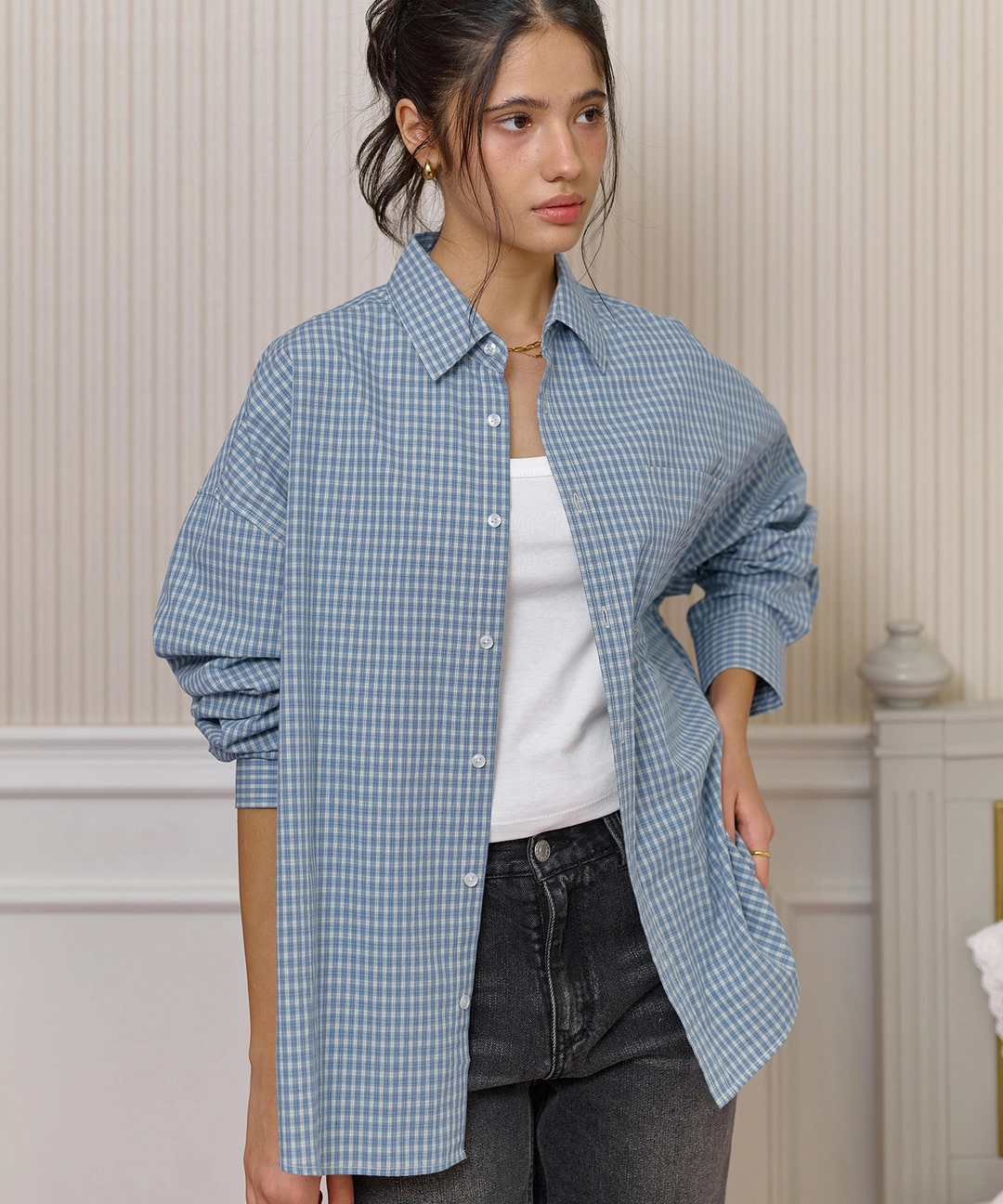 비터셀즈 Oversized Connie Check Shirt-Blue 상품 이미지 2