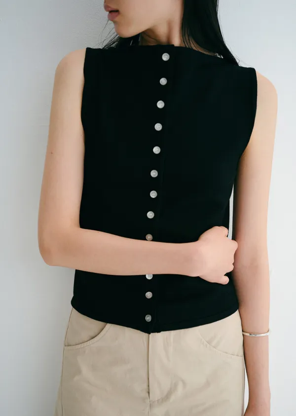 flat button knit vest (black)