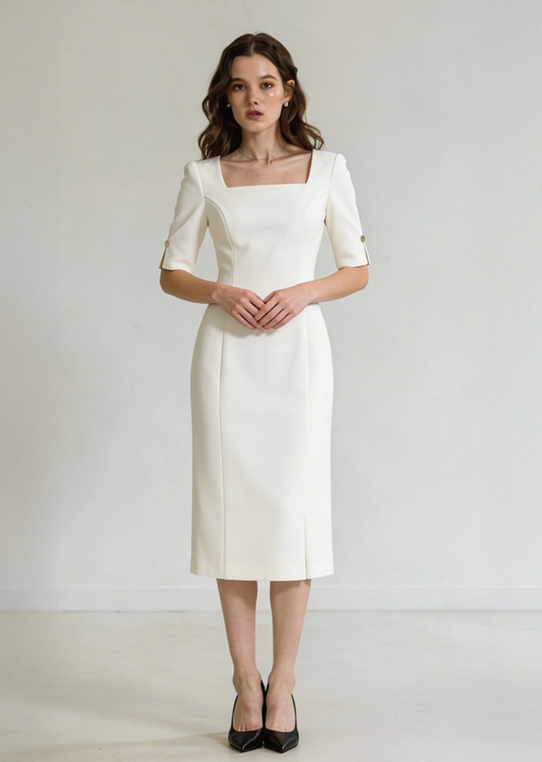 아노에틱 ANC SQUARE NECK SLIM DRESS_IVORY 상품 이미지 1