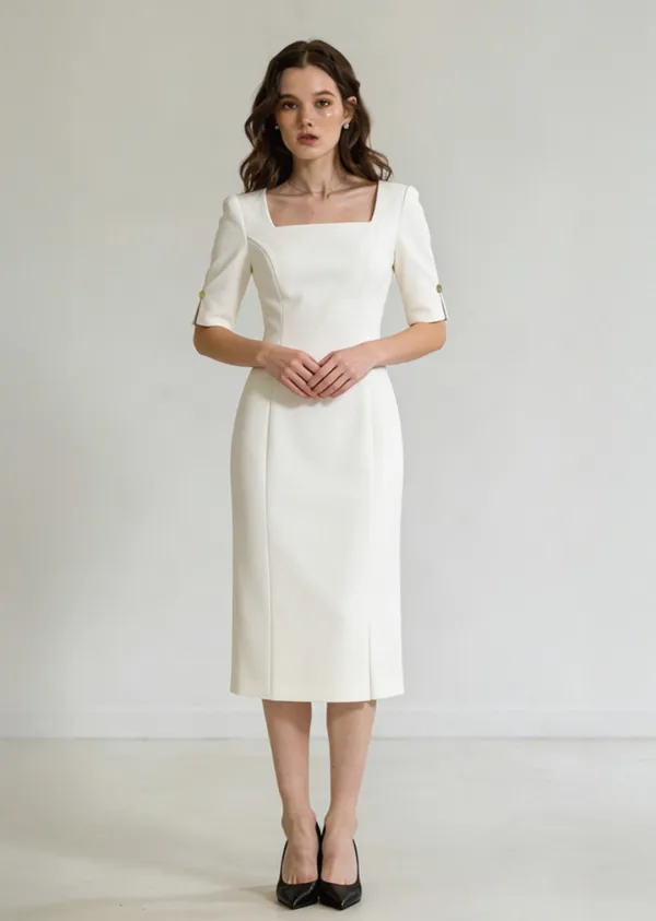 ANC SQUARE NECK SLIM DRESS_IVORY