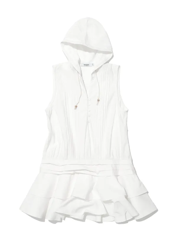 [WOMEN] HOODED RUFFLE-HEM TUNIC DRESS_WHITE