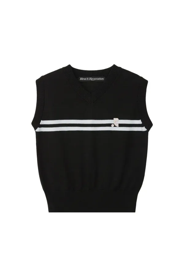 DOUBLE LINE KNIT VEST - BLACK