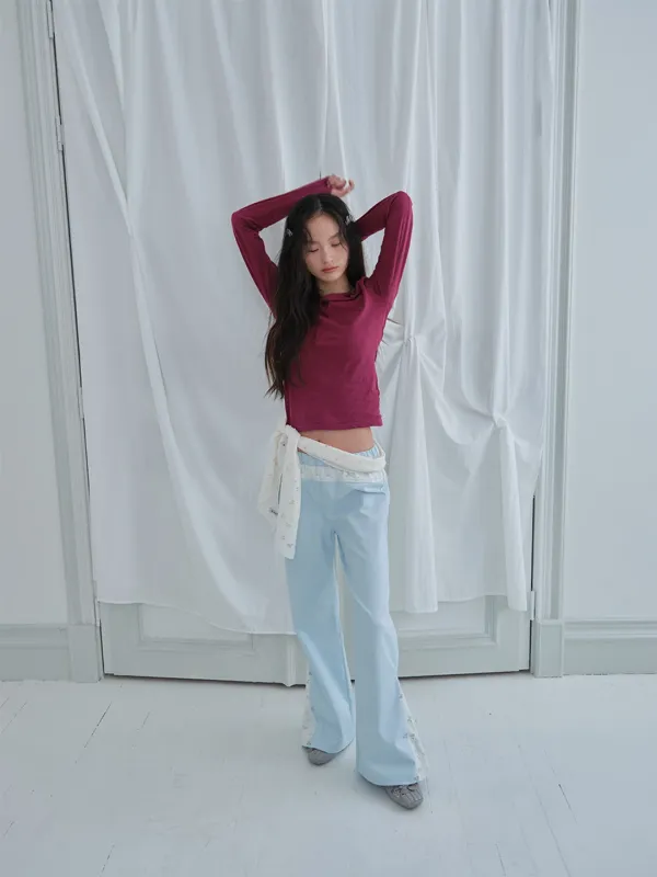 Flare Lace Stretch Pants (Ice blue)