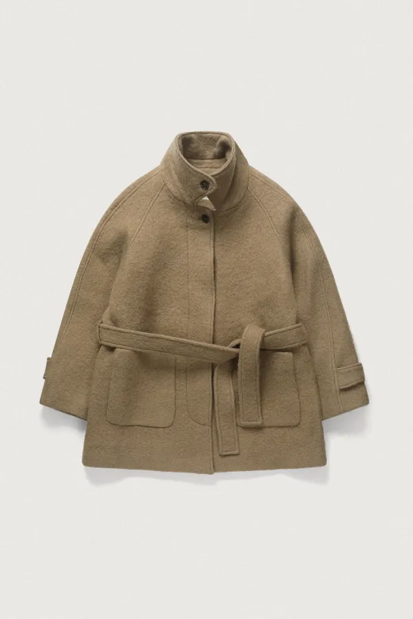 WOOL & ALPACA HALF COAT [TOFFEE BEIGE]