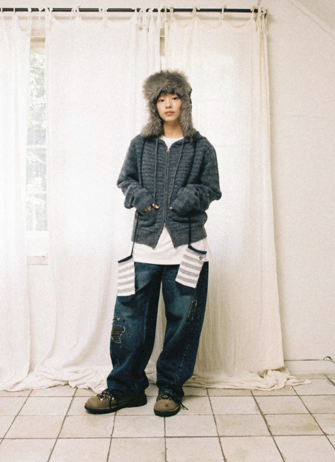 에이이에이이 STRIPE HOOD KNIT ZIP UP [NAVY] 상품 이미지 2