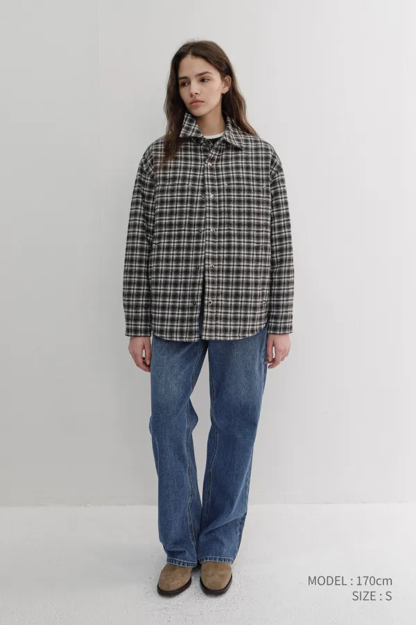 UNISEX QUILTED FLANNEL SHIRT BLACK CHECK_UDJU6D128BK