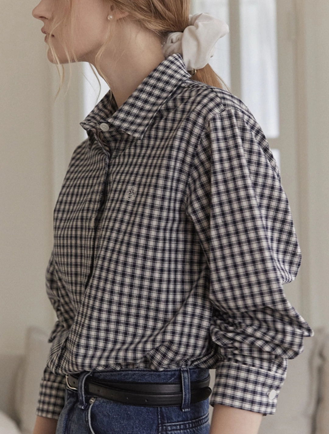 논로컬 French Check Shirt - Navy 상품 이미지 2