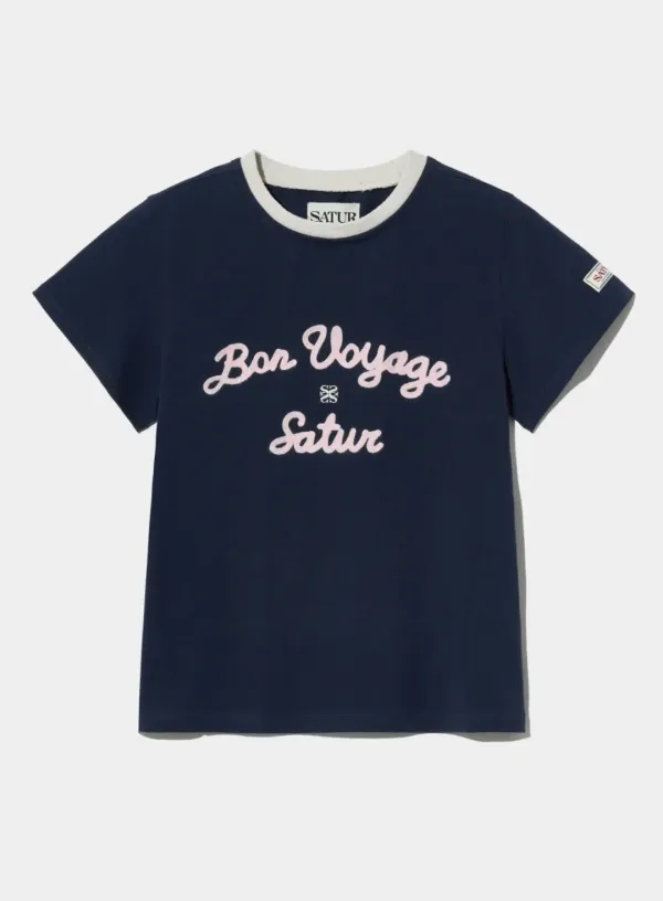 (W) Satur Logo Voyage T-Shirt - Navy Pink