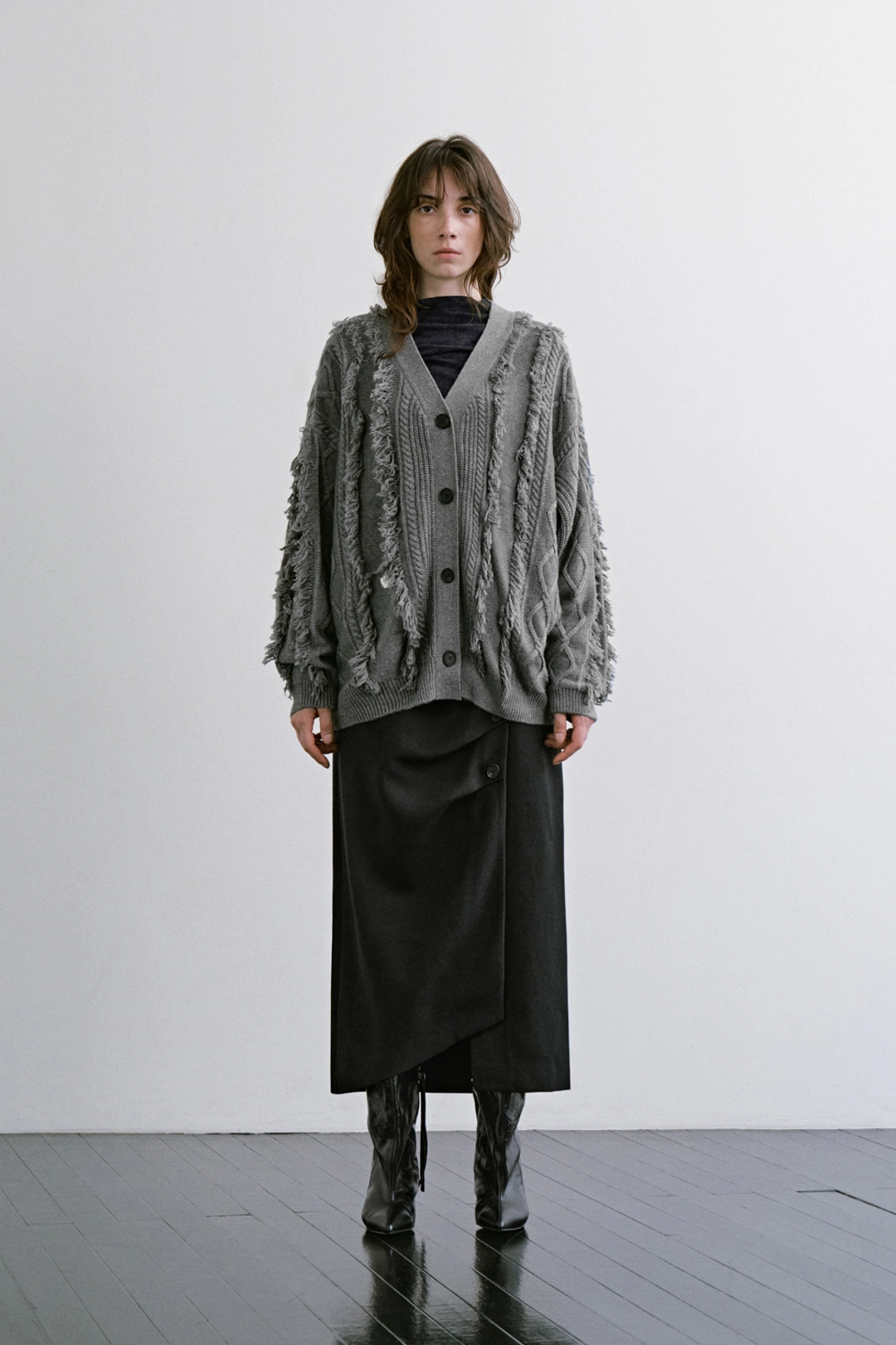 트리밍버드 Fringe-Cut Cable Knit Cardigan [ Gray ] 상품 이미지 2
