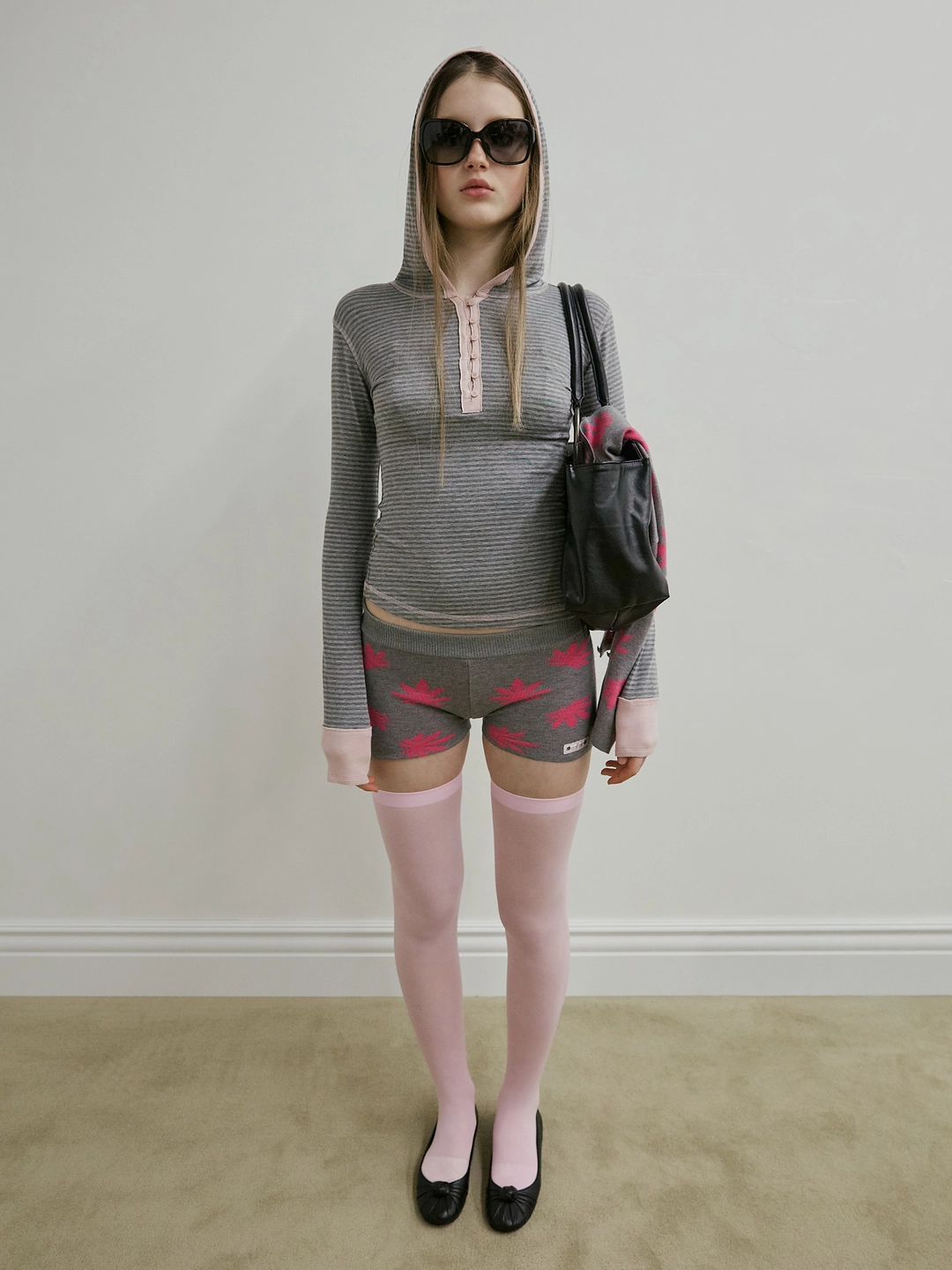 스컬프터 Striped Button Down Hoodie Melange Gray 상품 이미지 2