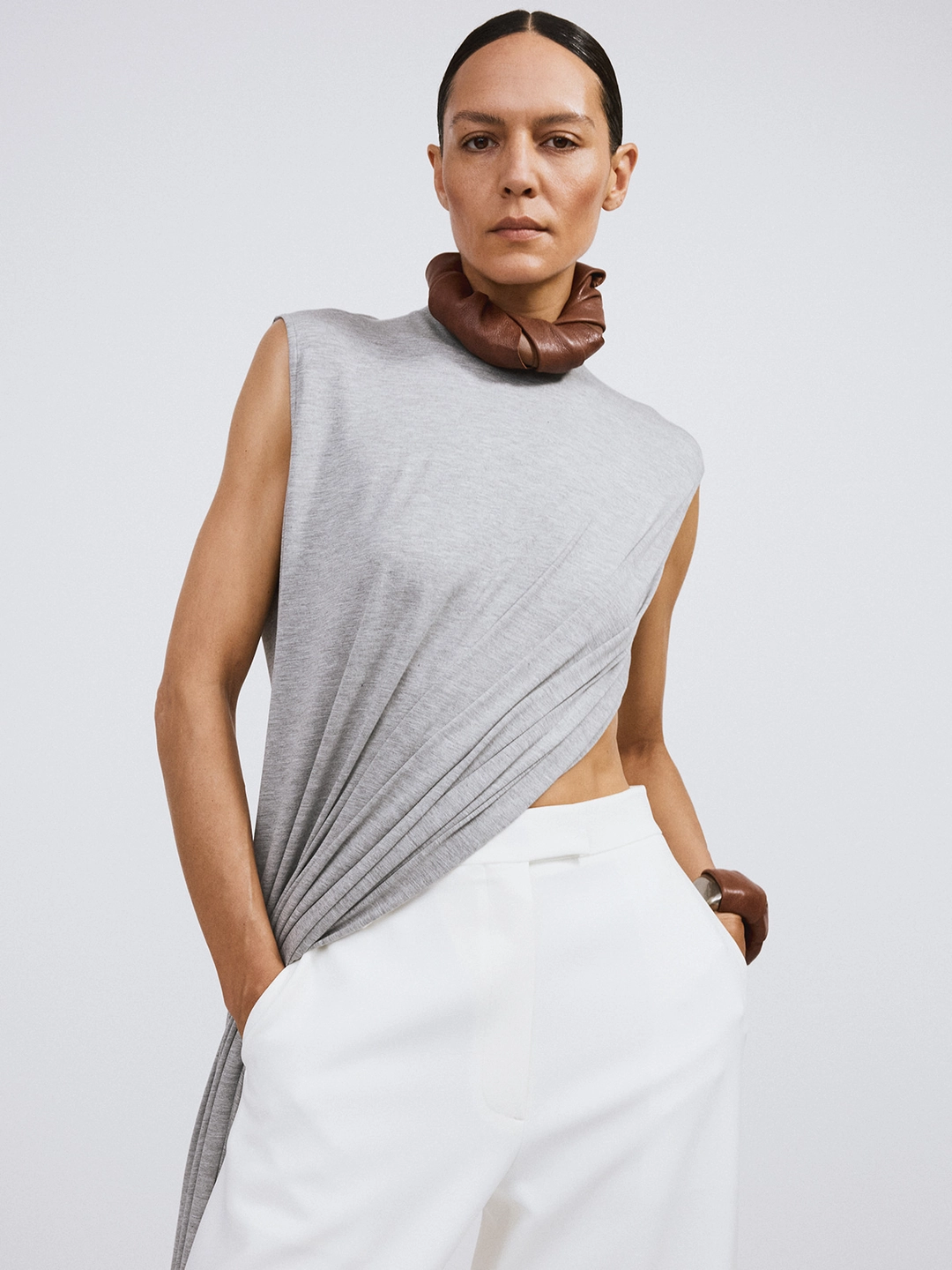 렉토 OPEN BACK JERSEY LONG TOP (MELANGE GREY) 상품 이미지 2