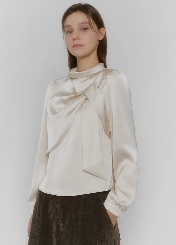 [44-120]  Dovelle Shiring Strap Blouse  도벨 셔링 스트랩 블라우스 (가을-겨울-하객룩-격식룩-오피스룩-출근룩-데이트룩-긴팔블라우스-셔링-하객블라우스-스트랩-페미닌-자체제작) - MICANE