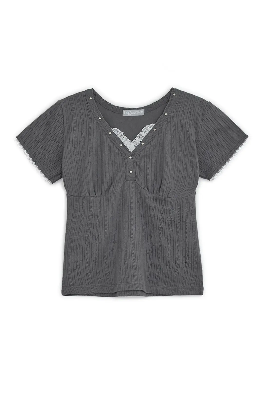 허그유어스킨 Lace studded top (Charcoal) 상품 이미지 1