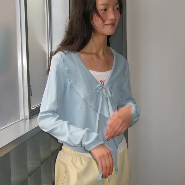 PENDANT SAILOR FRILL EYELET CARDIGAN SOFT BLUE